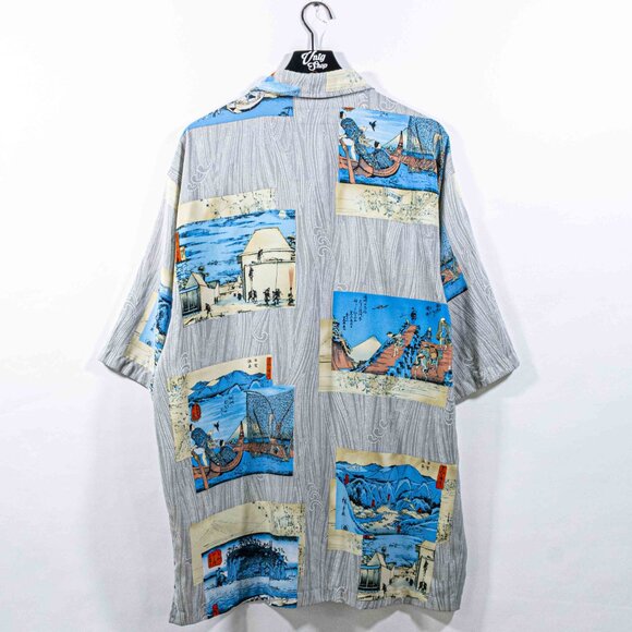 Phat Farm Japanese Art AOP Short Sleeve Button Shirt XXL VTG 90s Y2K Hip Hop - Picture 2 of 7